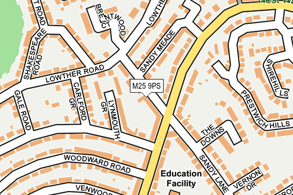 M25 9PS map - OS OpenMap – Local (Ordnance Survey)