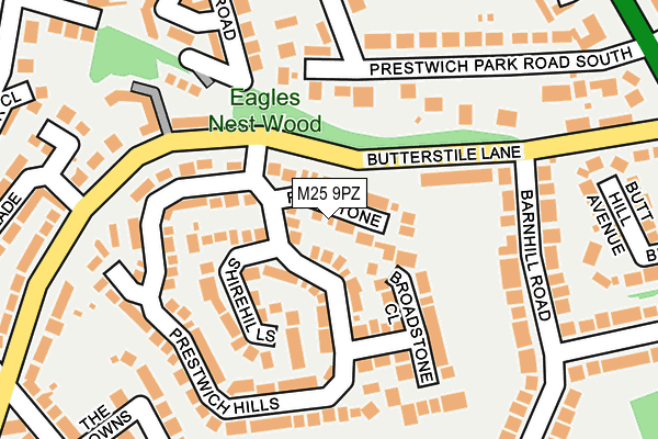 M25 9PZ map - OS OpenMap – Local (Ordnance Survey)