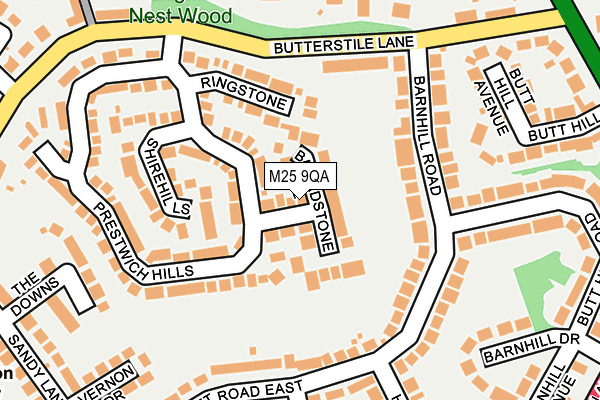 M25 9QA map - OS OpenMap – Local (Ordnance Survey)