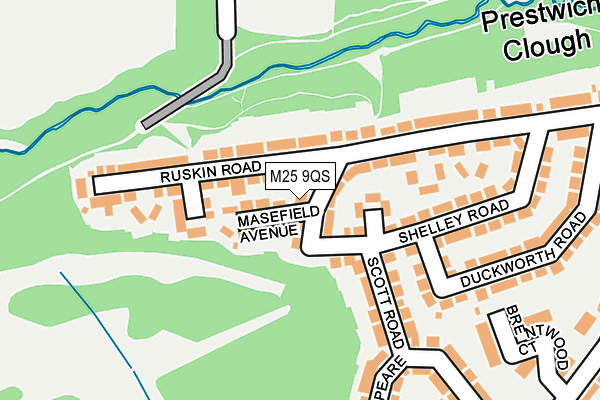 M25 9QS map - OS OpenMap – Local (Ordnance Survey)