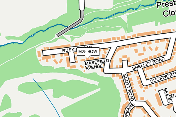 M25 9QW map - OS OpenMap – Local (Ordnance Survey)