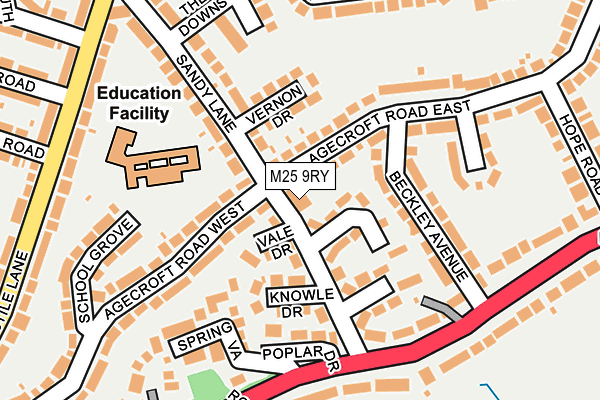 M25 9RY map - OS OpenMap – Local (Ordnance Survey)