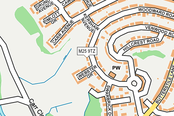 M25 9TZ map - OS OpenMap – Local (Ordnance Survey)