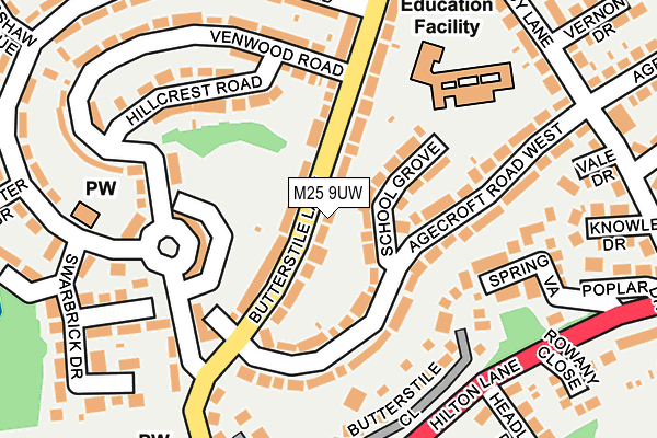 M25 9UW map - OS OpenMap – Local (Ordnance Survey)