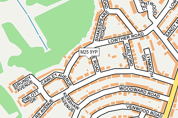 M25 9YP map - OS OpenMap – Local (Ordnance Survey)