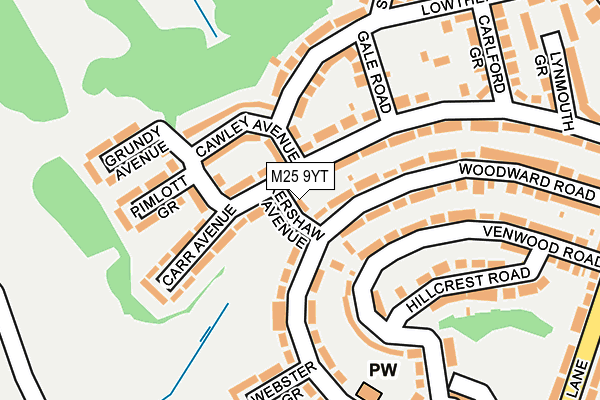 M25 9YT map - OS OpenMap – Local (Ordnance Survey)