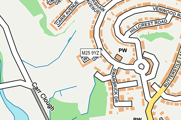 M25 9YZ map - OS OpenMap – Local (Ordnance Survey)