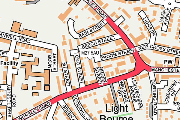 M27 5AU map - OS OpenMap – Local (Ordnance Survey)