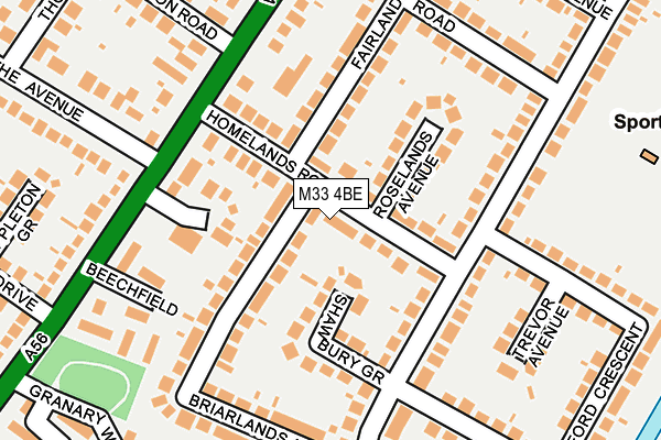 M33 4BE map - OS OpenMap – Local (Ordnance Survey)