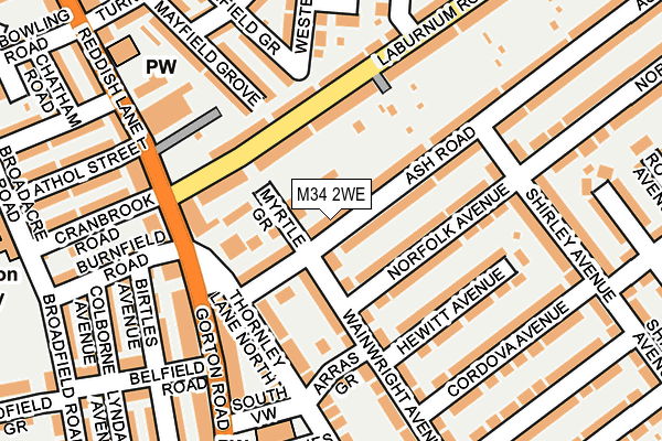 M34 2WE map - OS OpenMap – Local (Ordnance Survey)
