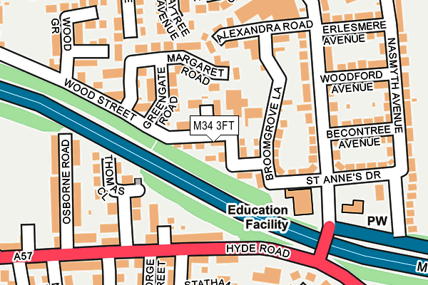 M34 3FT map - OS OpenMap – Local (Ordnance Survey)