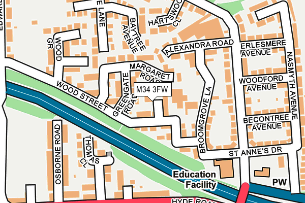 M34 3FW map - OS OpenMap – Local (Ordnance Survey)