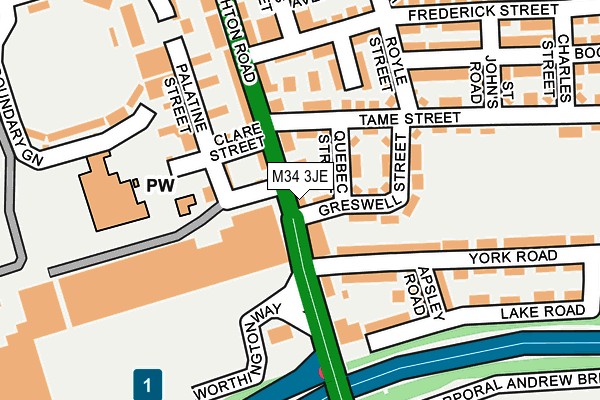 M34 3JE map - OS OpenMap – Local (Ordnance Survey)