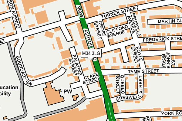 M34 3LG map - OS OpenMap – Local (Ordnance Survey)