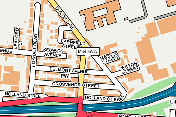 M34 3WW map - OS OpenMap – Local (Ordnance Survey)