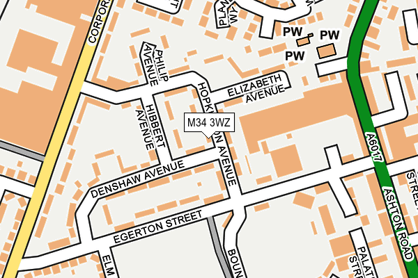 M34 3WZ map - OS OpenMap – Local (Ordnance Survey)