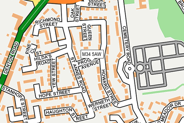 M34 5AW map - OS OpenMap – Local (Ordnance Survey)