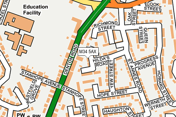 M34 5AX map - OS OpenMap – Local (Ordnance Survey)