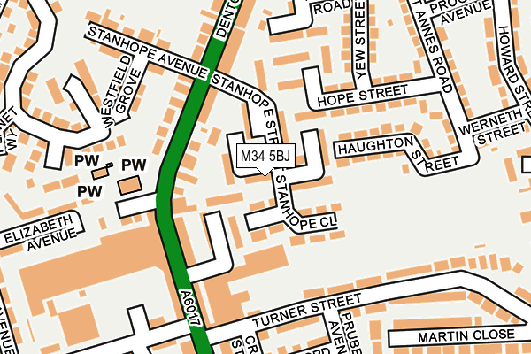 M34 5BJ map - OS OpenMap – Local (Ordnance Survey)