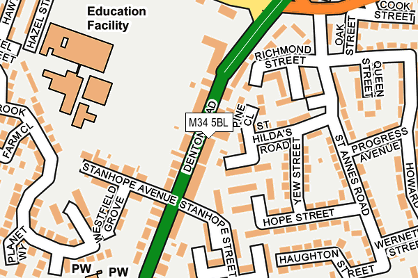 M34 5BL map - OS OpenMap – Local (Ordnance Survey)