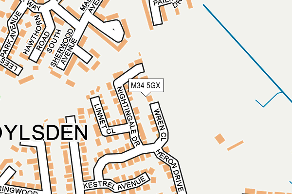 M34 5GX map - OS OpenMap – Local (Ordnance Survey)
