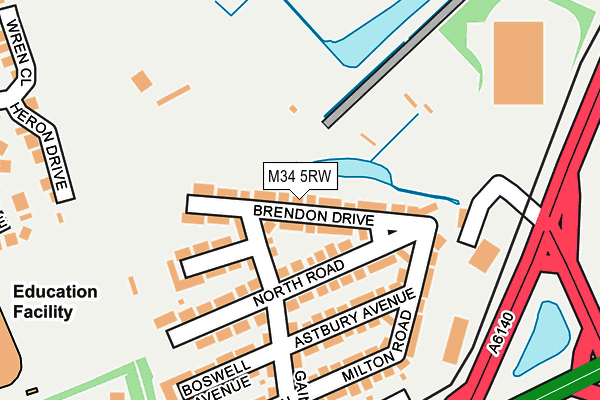 M34 5RW map - OS OpenMap – Local (Ordnance Survey)