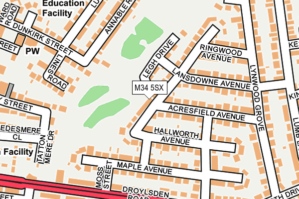 M34 5SX map - OS OpenMap – Local (Ordnance Survey)