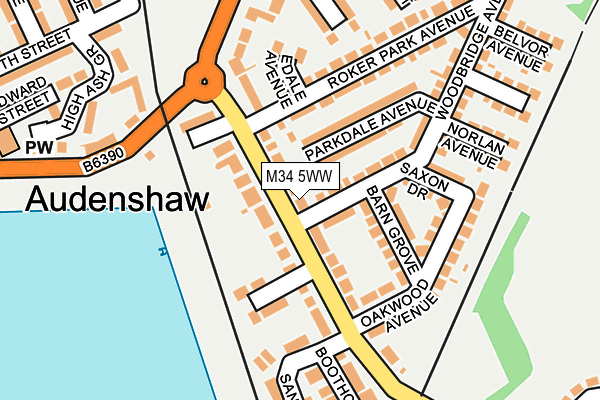 M34 5WW map - OS OpenMap – Local (Ordnance Survey)