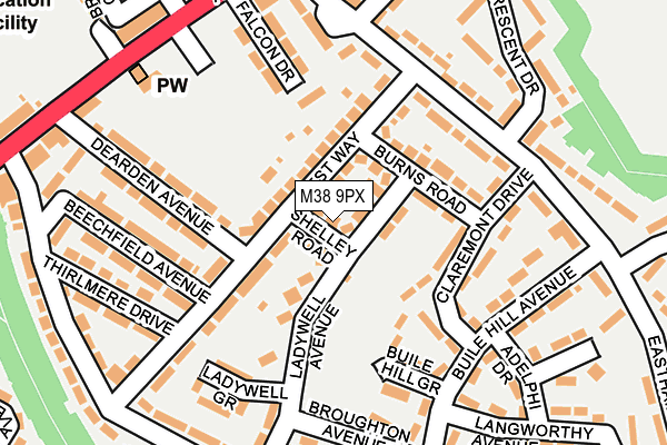 M38 9PX map - OS OpenMap – Local (Ordnance Survey)