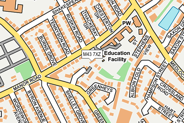 M43 7XZ map - OS OpenMap – Local (Ordnance Survey)
