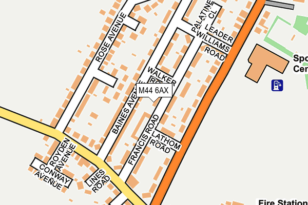 M44 6AX map - OS OpenMap – Local (Ordnance Survey)