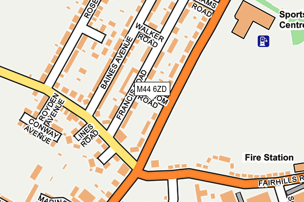 M44 6ZD map - OS OpenMap – Local (Ordnance Survey)