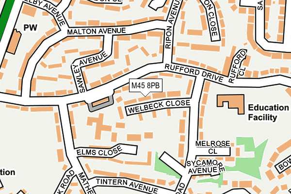 M45 8PB map - OS OpenMap – Local (Ordnance Survey)