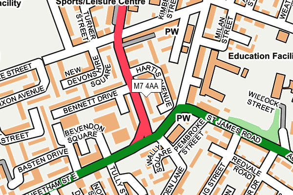 M7 4AA map - OS OpenMap – Local (Ordnance Survey)