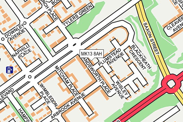 MK13 8AH map - OS OpenMap – Local (Ordnance Survey)