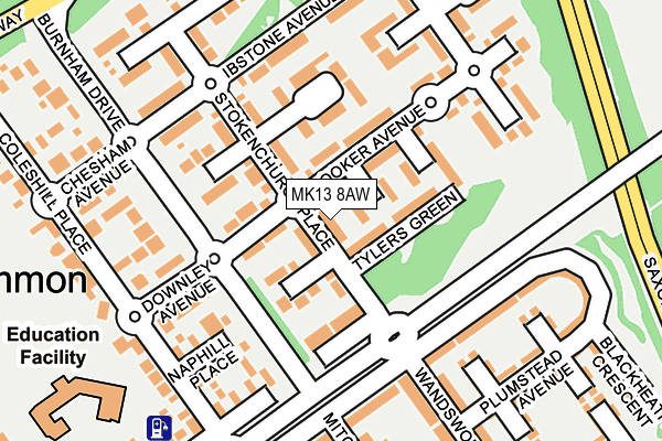 MK13 8AW map - OS OpenMap – Local (Ordnance Survey)