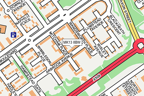 MK13 8BW map - OS OpenMap – Local (Ordnance Survey)
