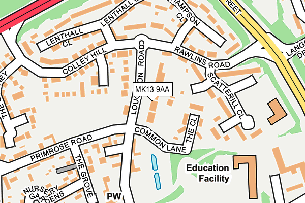 MK13 9AA map - OS OpenMap – Local (Ordnance Survey)