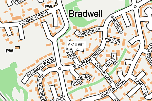 MK13 9BT map - OS OpenMap – Local (Ordnance Survey)