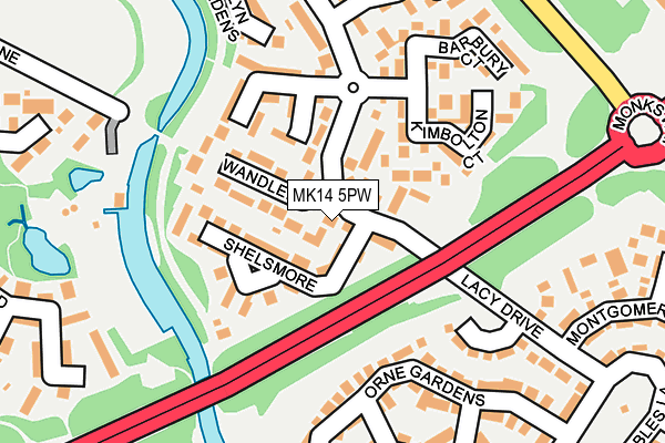 MK14 5PW map - OS OpenMap – Local (Ordnance Survey)