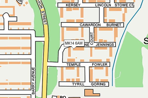MK14 6AW map - OS OpenMap – Local (Ordnance Survey)
