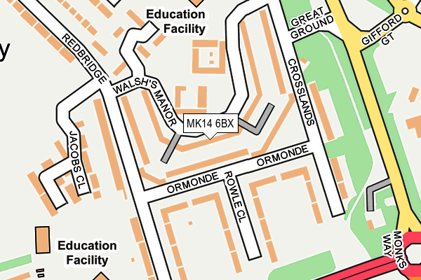 MK14 6BX map - OS OpenMap – Local (Ordnance Survey)