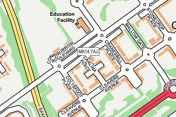 MK14 7AJ map - OS OpenMap – Local (Ordnance Survey)