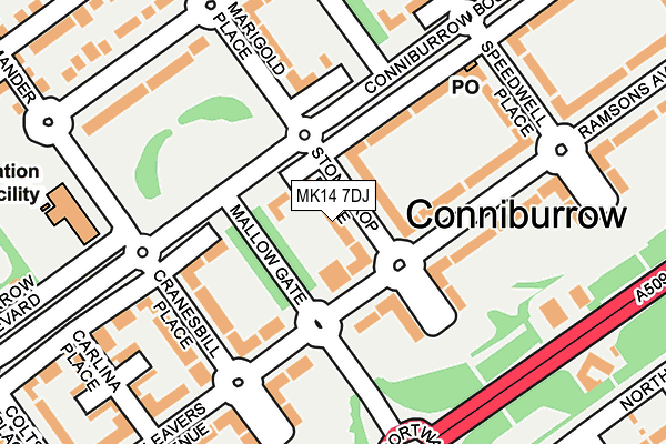 MK14 7DJ map - OS OpenMap – Local (Ordnance Survey)