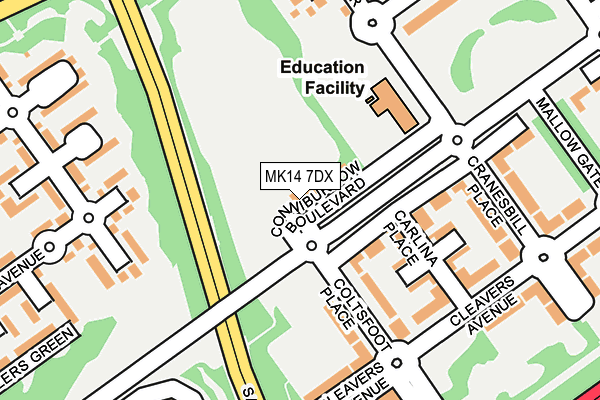 MK14 7DX map - OS OpenMap – Local (Ordnance Survey)