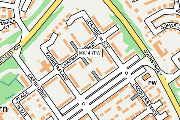 MK14 7PW map - OS OpenMap – Local (Ordnance Survey)