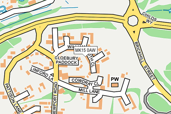 MK15 0AW map - OS OpenMap – Local (Ordnance Survey)