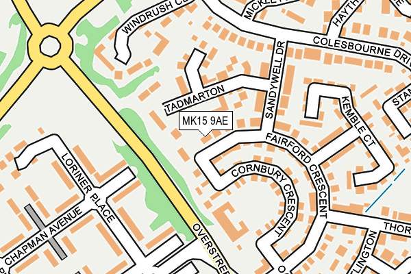 MK15 9AE map - OS OpenMap – Local (Ordnance Survey)