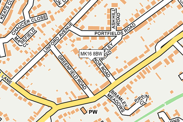 MK16 8BW map - OS OpenMap – Local (Ordnance Survey)