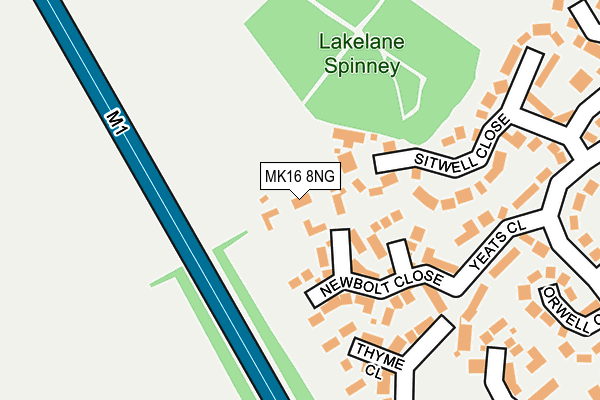 MK16 8NG map - OS OpenMap – Local (Ordnance Survey)